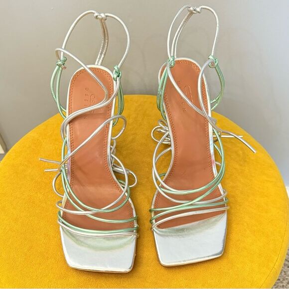 ASOS Nina Silver Mint Strappy Tie Leg Square Toe Sandal Heels Sz 8 - Picture 6 of 13